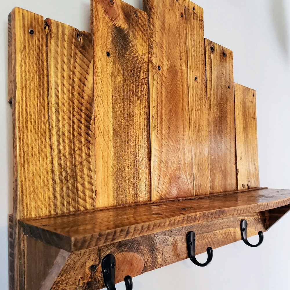 Repurposed Pallet Wood- Entry way  Mudroom-  shelf/key ring hook shelving unit